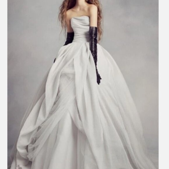 White By VERA WANG Textured Organza Strapless Ballgown Wedding Princess Luxury - Picture 1 of 16